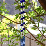 Cobalt Blue Suncatching Wind Chime with African Tribal Beads for Patio and Garden - 30" Long