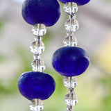 Cobalt Blue Suncatching Wind Chime with African Tribal Beads for Patio and Garden - 30" Long