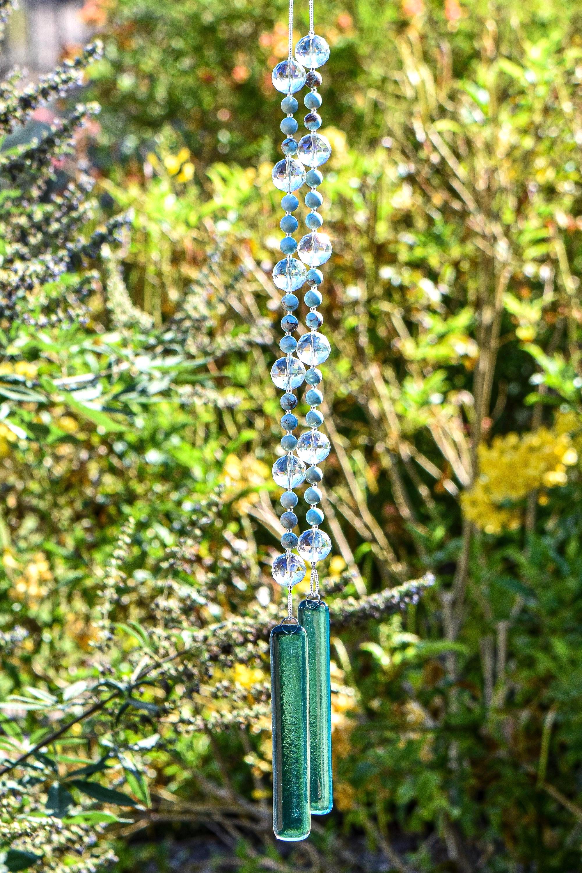 Howlite Stone and Glass Wind Chime Sun Catcher - 30" Long