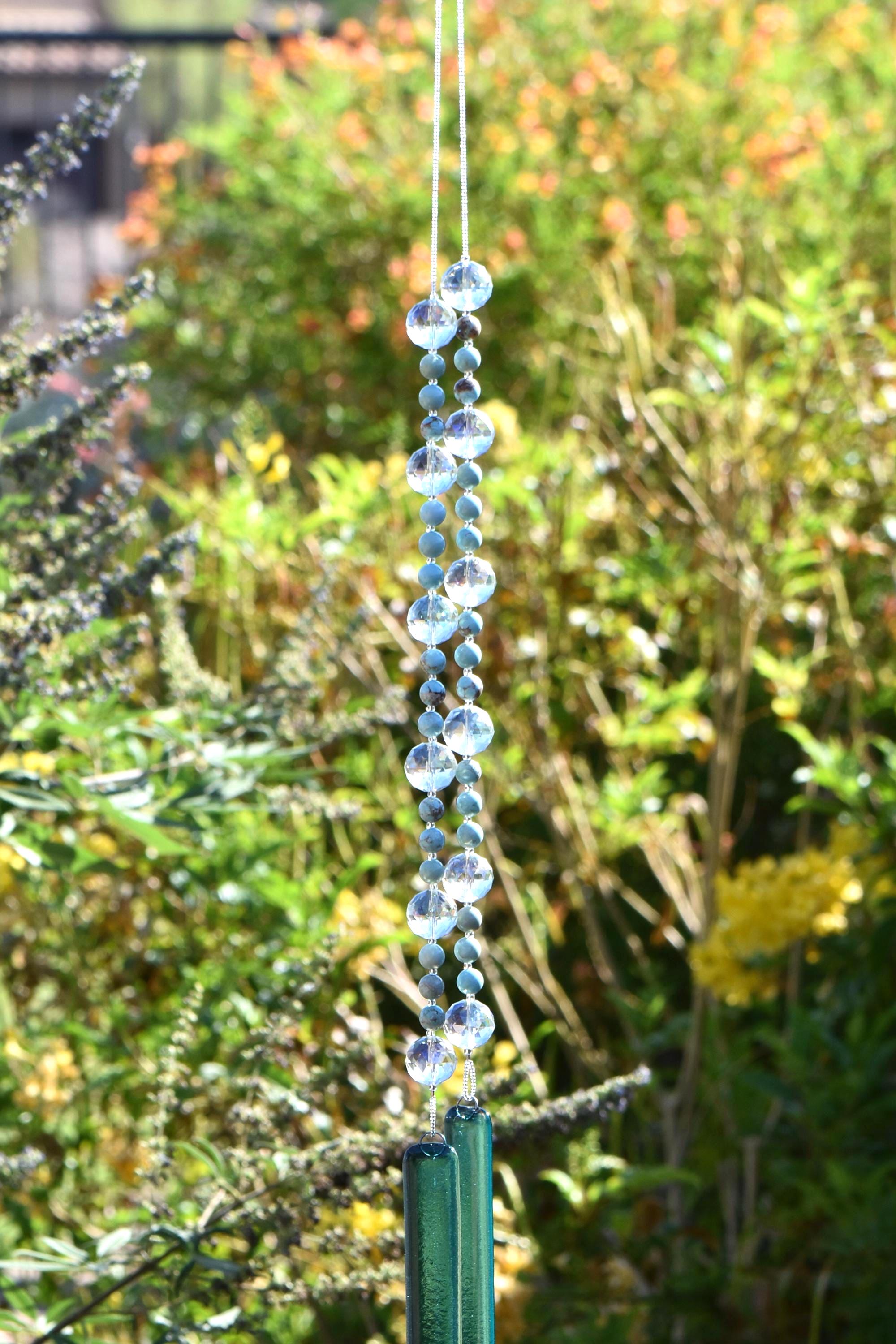 Howlite Stone and Glass Wind Chime Sun Catcher - 30" Long