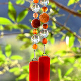 Carnelian Stone and Glass Wind Chime for Patio and Garden - 30" Long