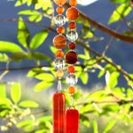 Carnelian Stone and Glass Wind Chime for Patio and Garden - 30" Long