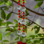 Bold Red & White Glass Suncatcher Chime for Patio and Garden - 31” Long
