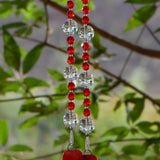 Bold Red & White Glass Suncatcher Chime for Patio and Garden - 31” Long
