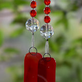 Bold Red & White Glass Suncatcher Chime for Patio and Garden - 31” Long