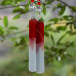 Bold Red & White Glass Suncatcher Chime for Patio and Garden - 31” Long