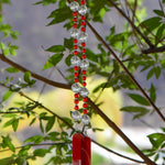 Bold Red & White Glass Suncatcher Chime for Patio and Garden - 31” Long