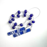 Cobalt Blue Suncatching Wind Chime with African Tribal Beads for Patio and Garden - 30" Long