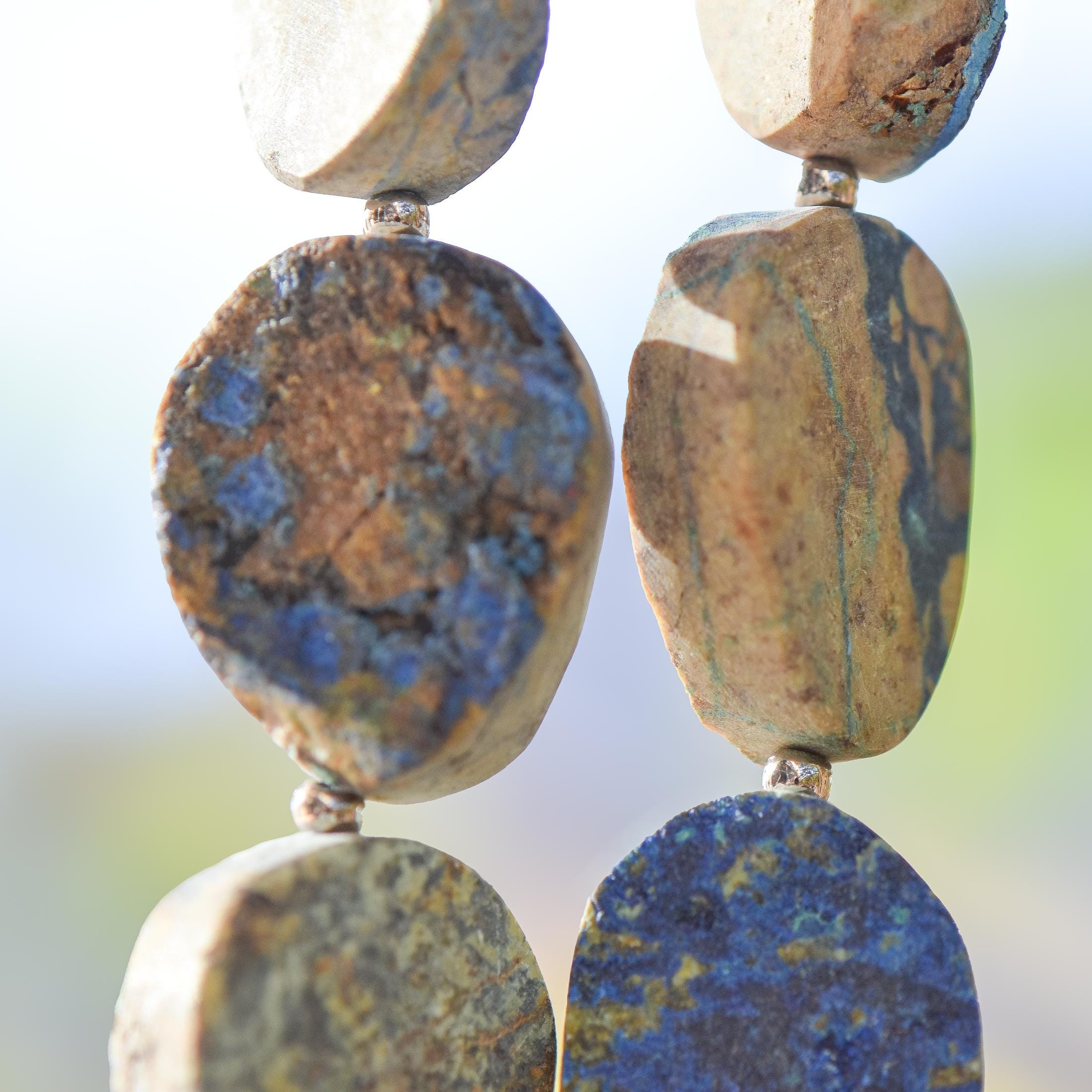 Azurite Malachite Stone Wind Chime - Transparent Blue Glass - 30"