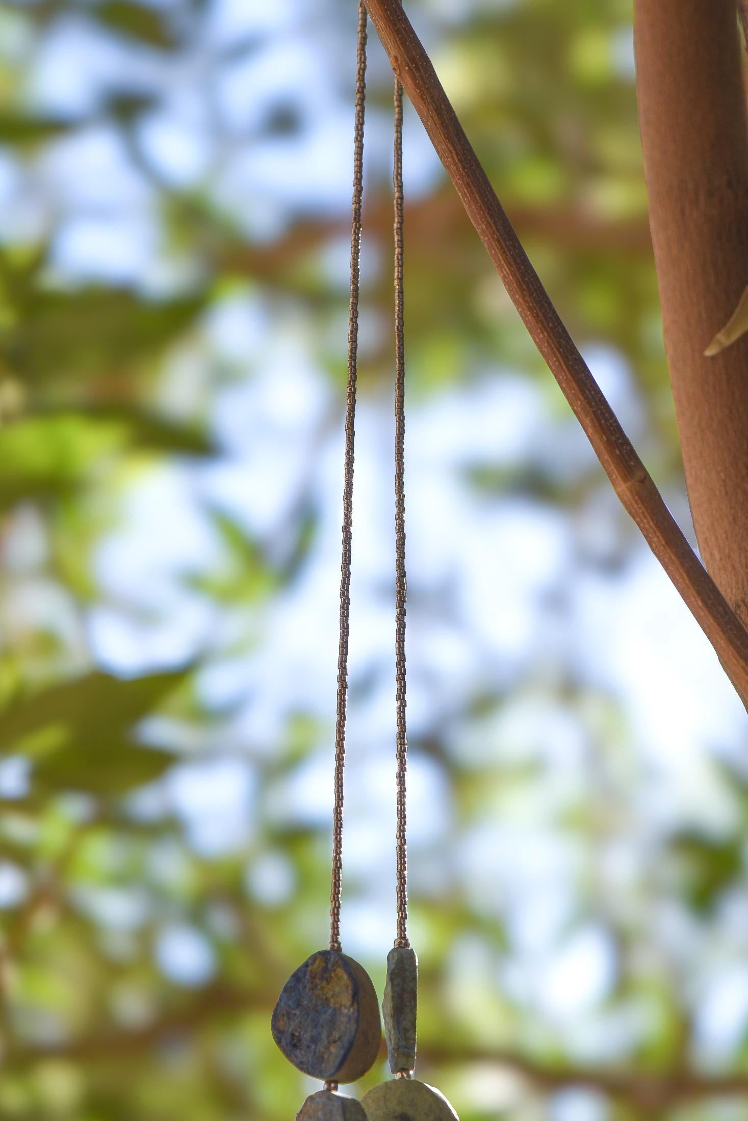 Azurite Malachite Stone Wind Chime - Transparent Blue Glass - 30"