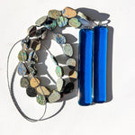 Azurite Malachite Stone Wind Chime - Transparent Blue Glass - 30"
