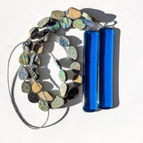 Azurite Malachite Stone Wind Chime - Transparent Blue Glass - 30"