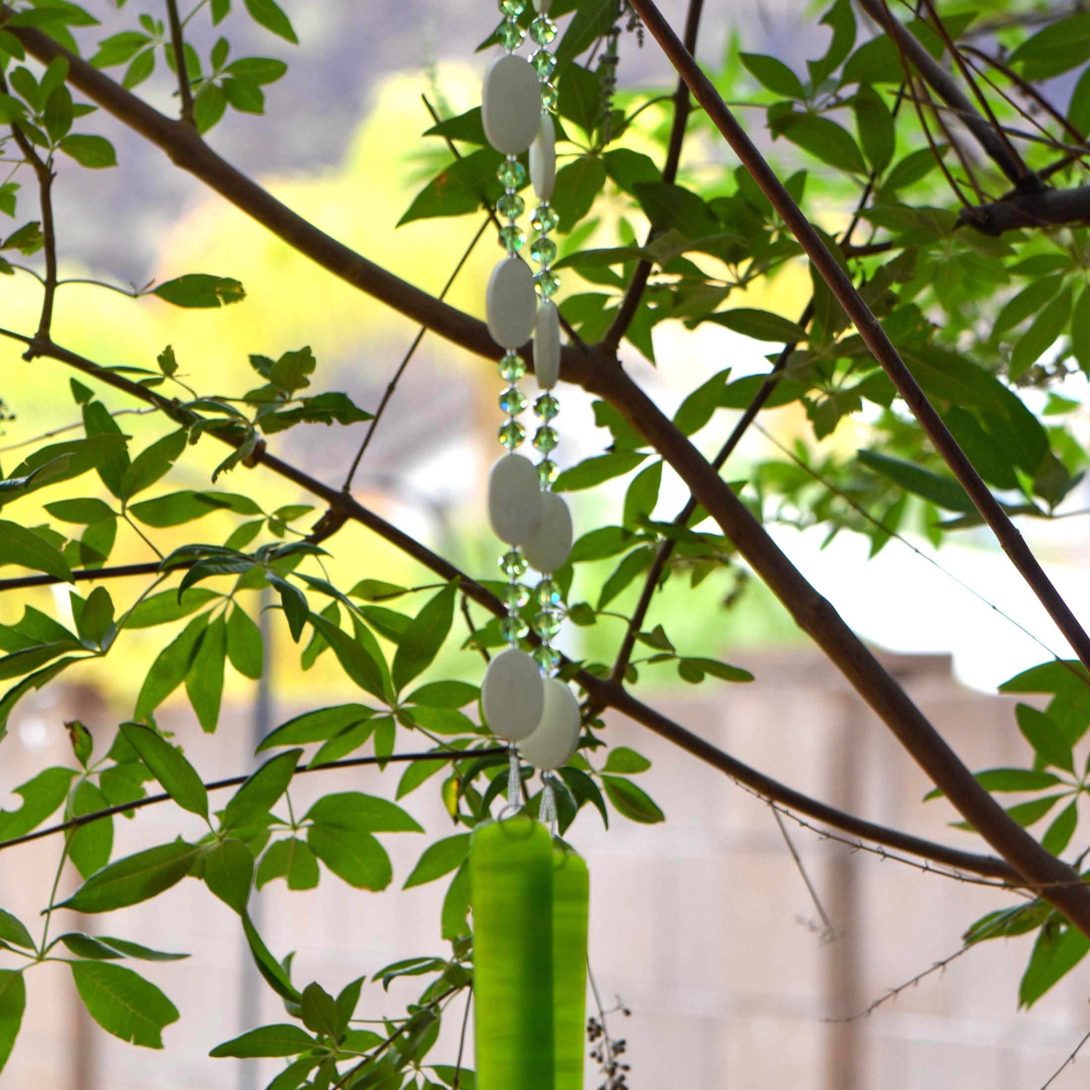 Lemon Chrysoprase Stone Chime with Lime Green Accents for Patio and Garden