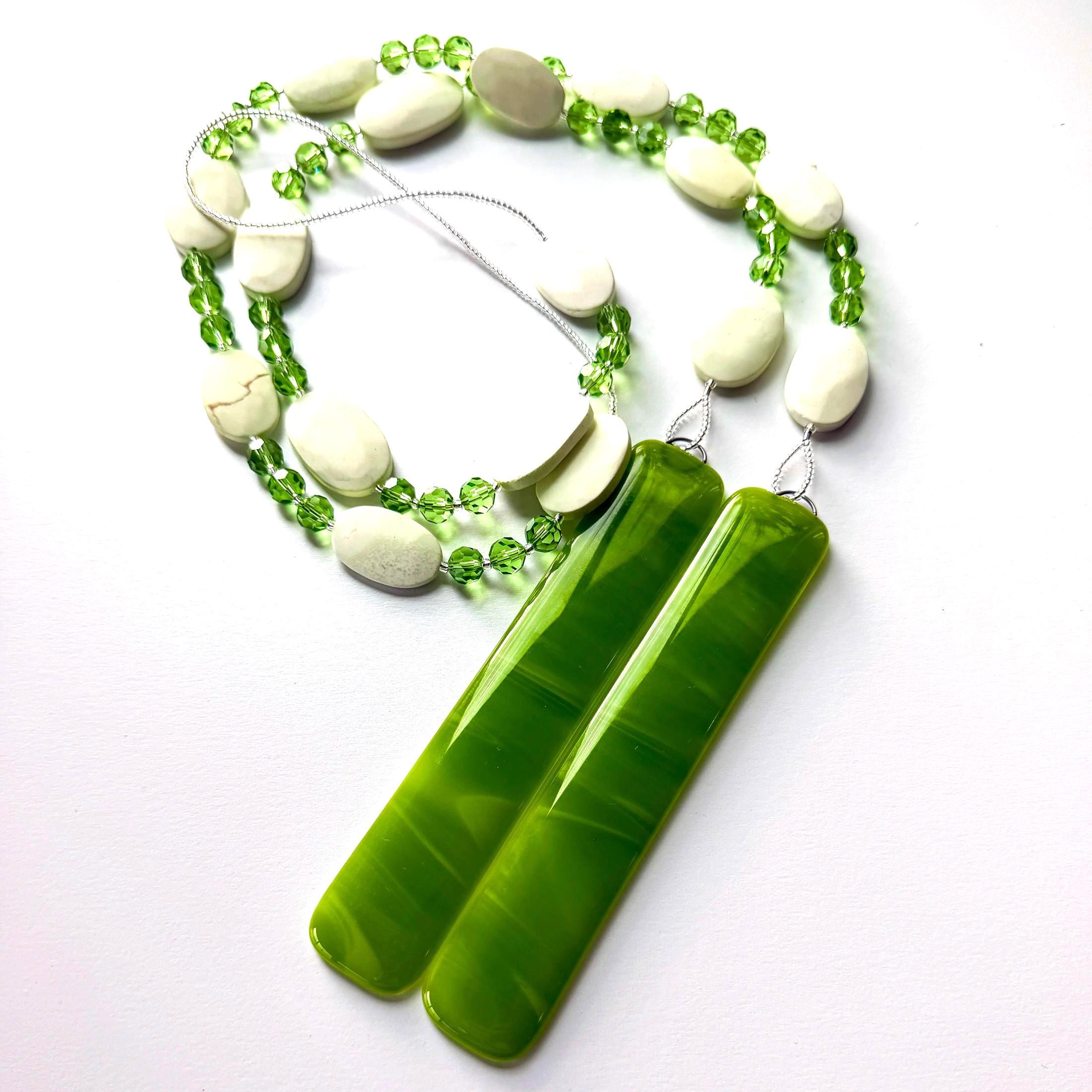 Lemon Chrysoprase Stone Chime with Lime Green Accents for Patio and Garden