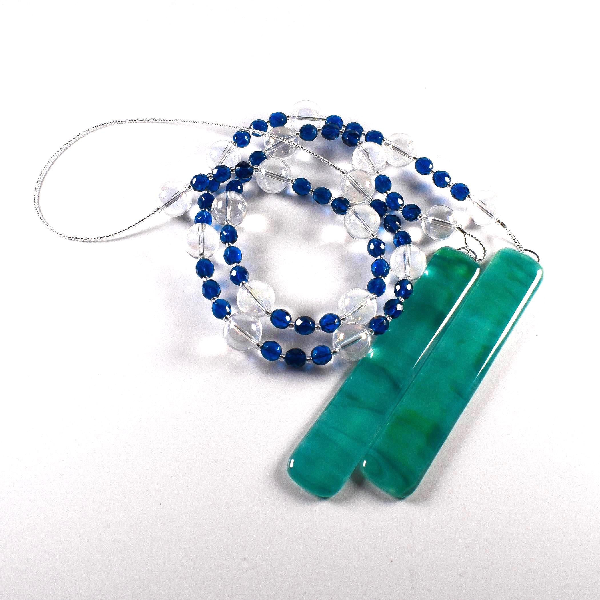 Blue & Green Glass Wind Chime Yard Art