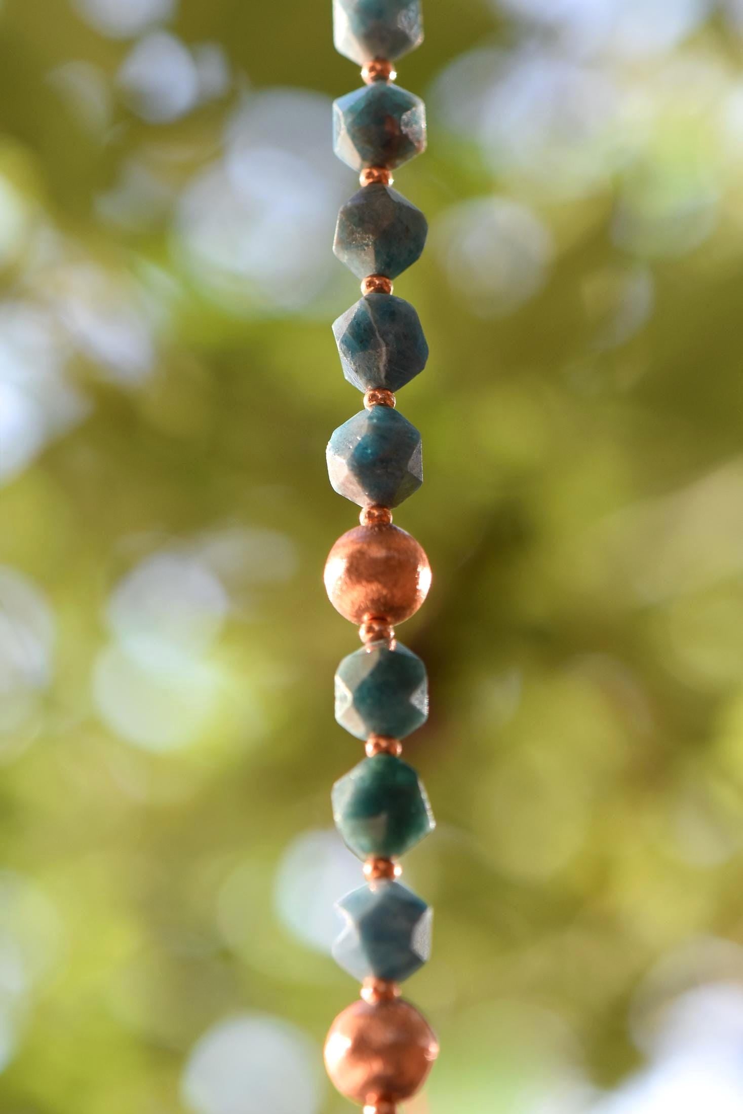 Long Suncatcher - Apatite Stone and Copper with Glass Crystal - 27"