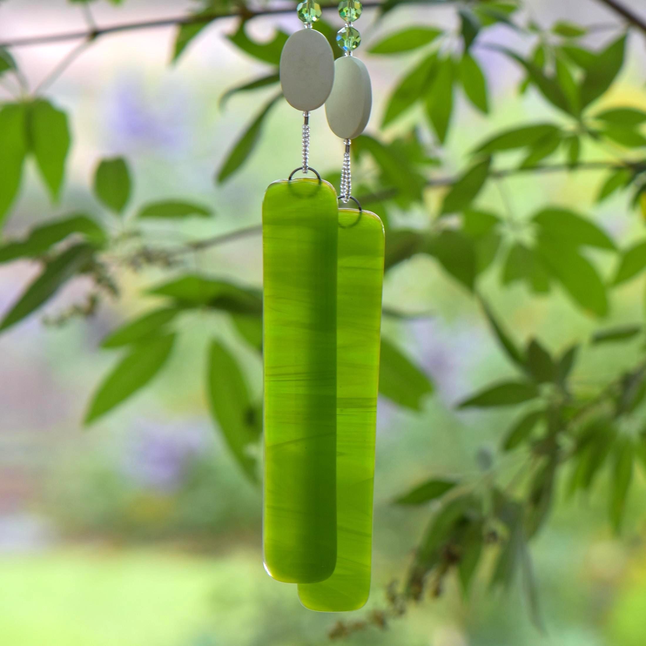 Lemon Chrysoprase Stone Chime with Lime Green Accents for Patio and Garden
