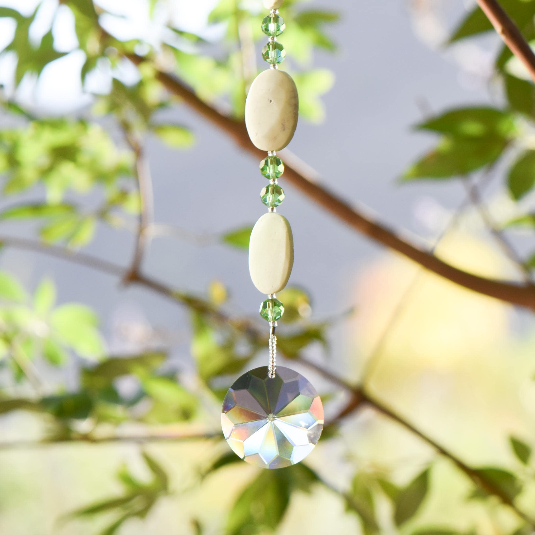Lemon Chrysoprase Stone Sun Catcher with Sun Crystal - 24"