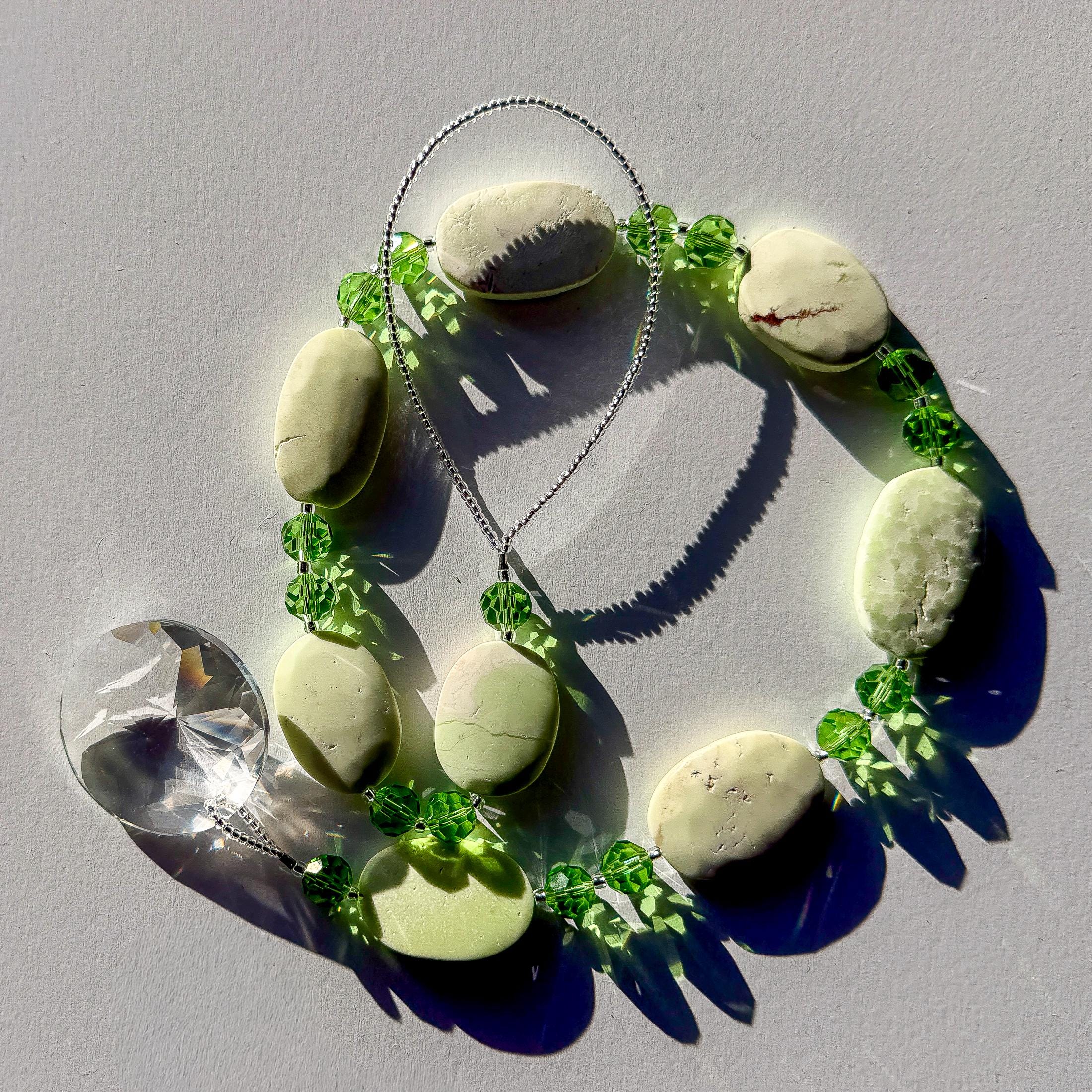 Lemon Chrysoprase Stone Sun Catcher with Sun Crystal - 24"