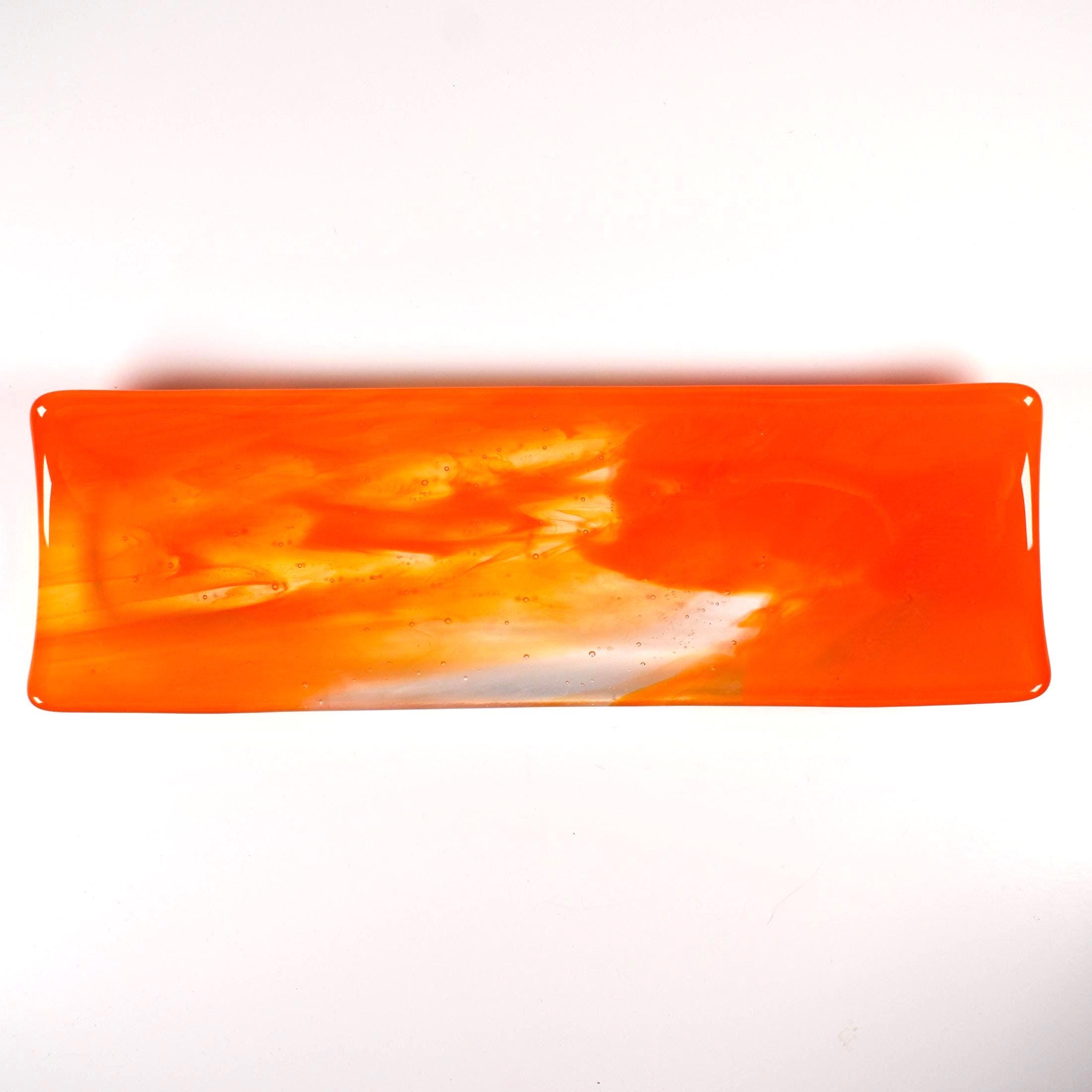 Bright Orange Fused Glass Channel Tray – 12” x 4”