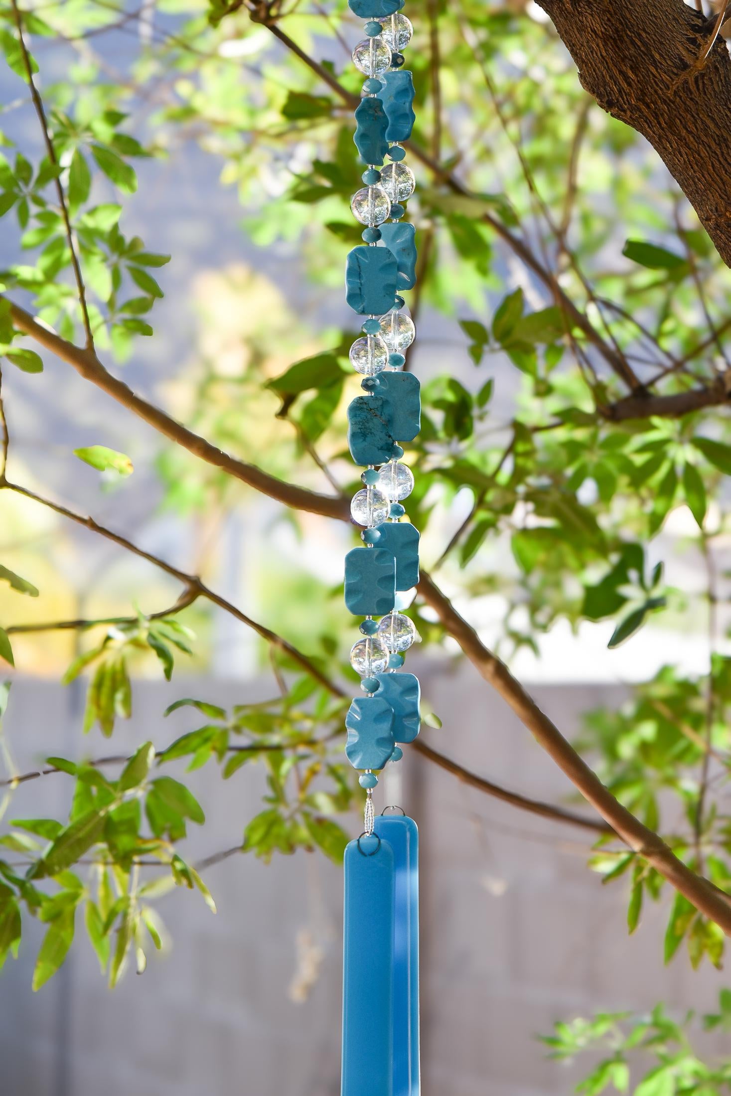 Magnesite Stone Patio Chime with Turquoise Blue Glass - 32"