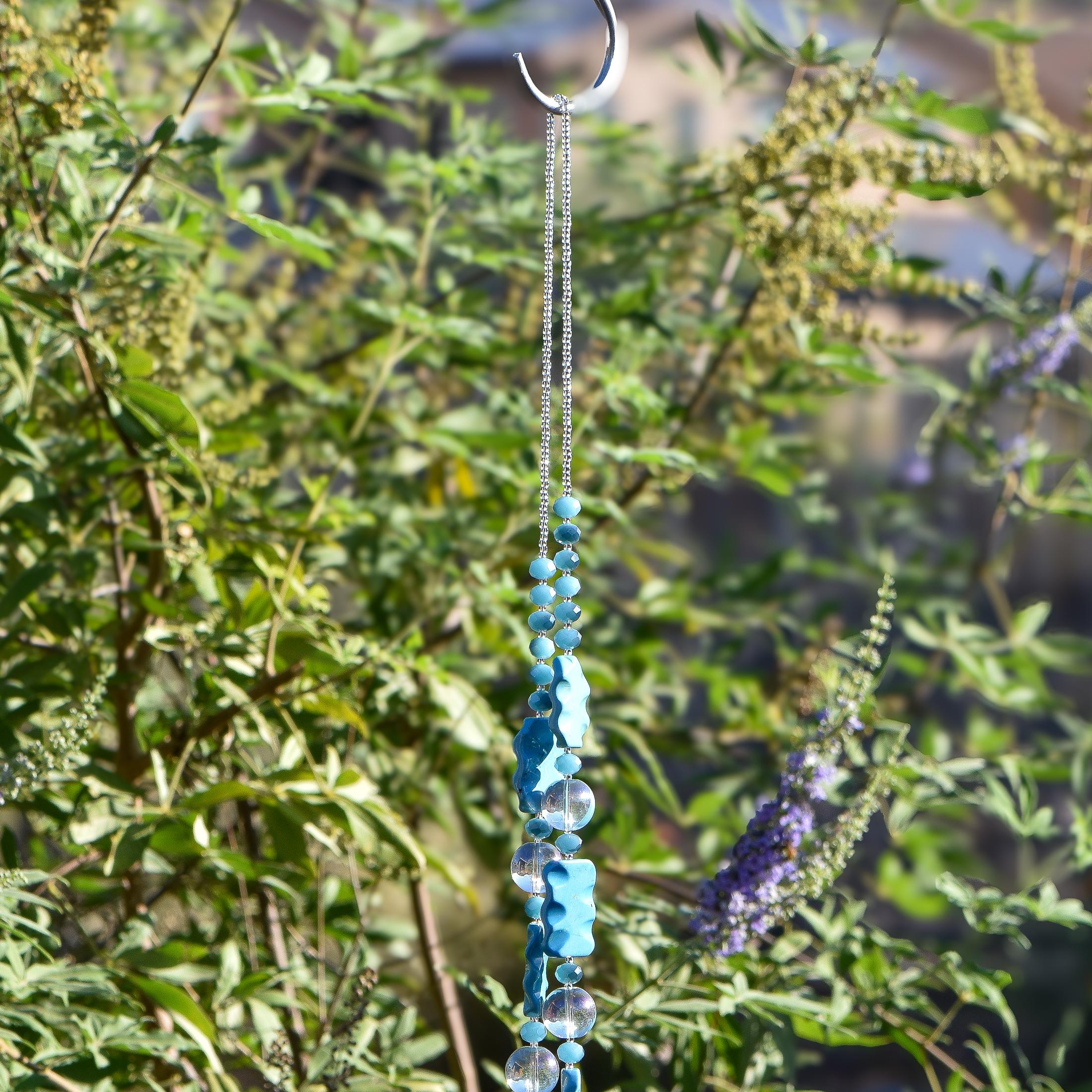 Magnesite Stone Patio Chime with Turquoise Blue Glass - 32"