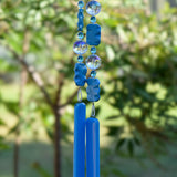 Magnesite Stone Chime with Blue Fused Glass and Glass Crystal- 31"