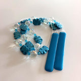 Magnesite Stone Chime with Blue Fused Glass and Glass Crystal- 31"