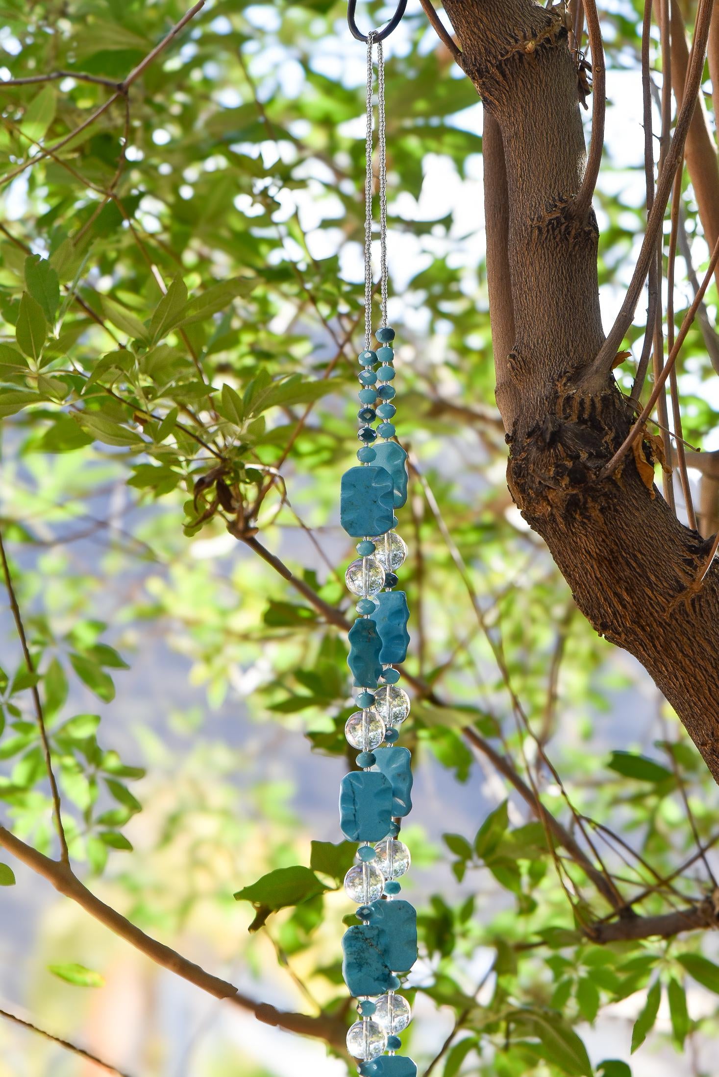 Magnesite Stone Patio Chime with Turquoise Blue Glass - 32"