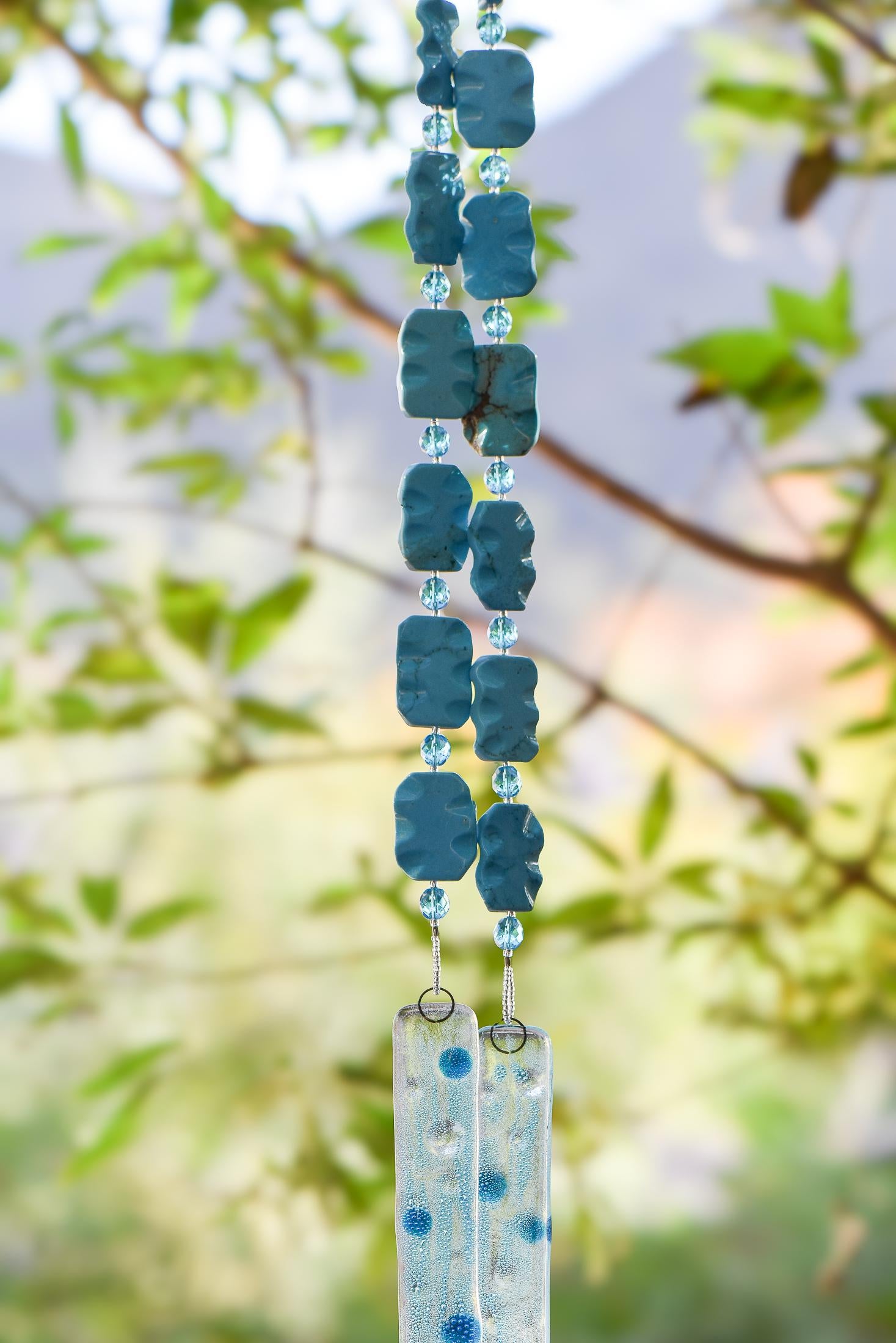 Blue Magnesite Stone Hanging Outdoor Wind Chime - 31"
