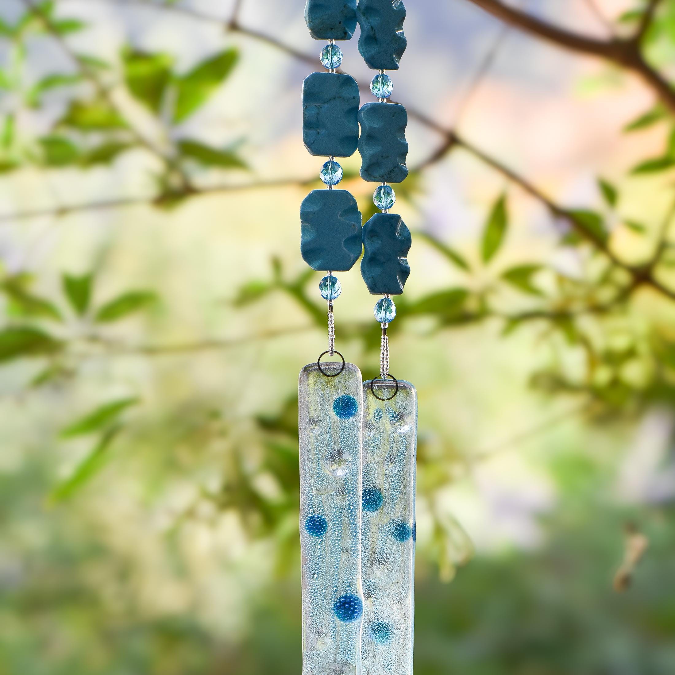 Blue Magnesite Stone Hanging Outdoor Wind Chime - 31"