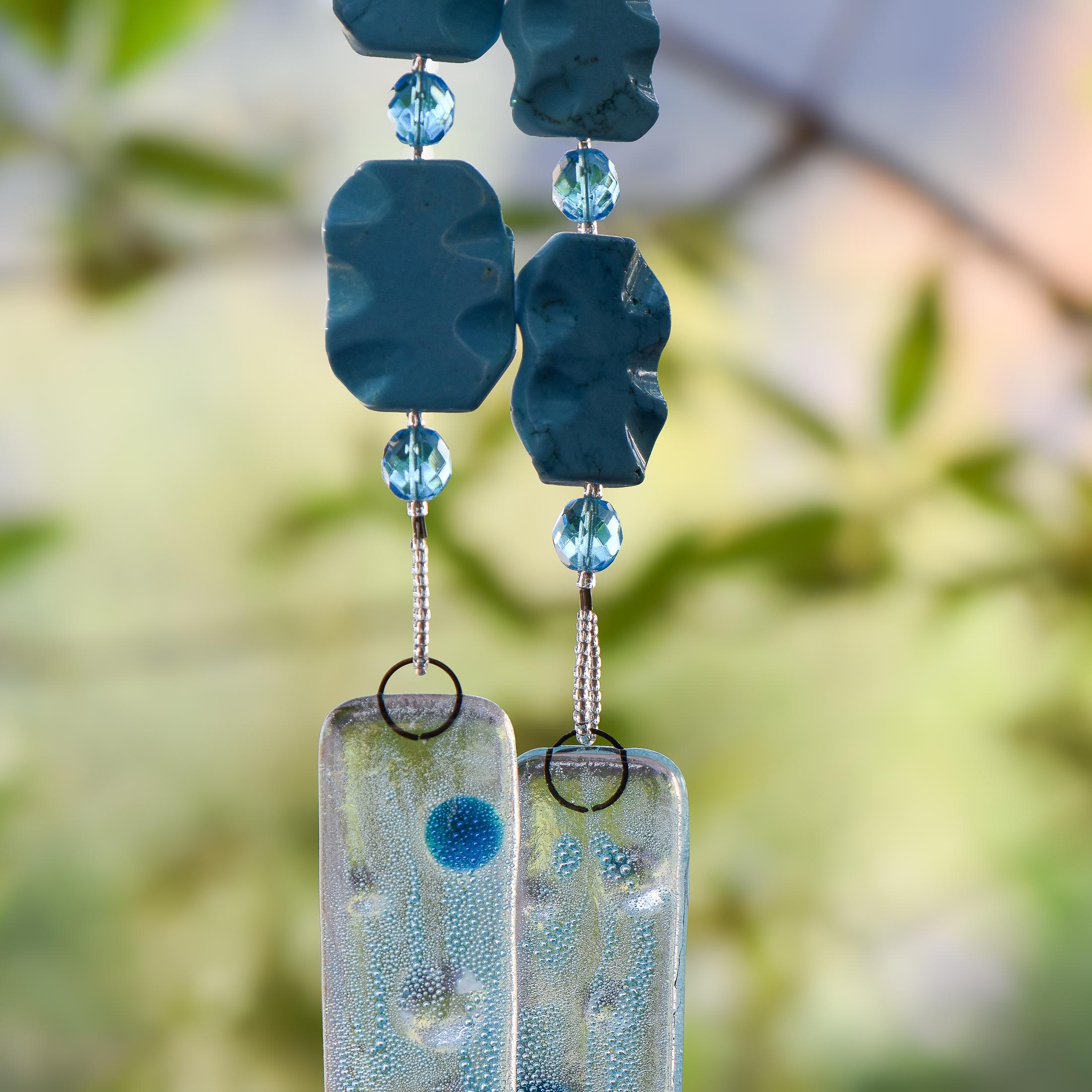 Blue Magnesite Stone Hanging Outdoor Wind Chime - 31"