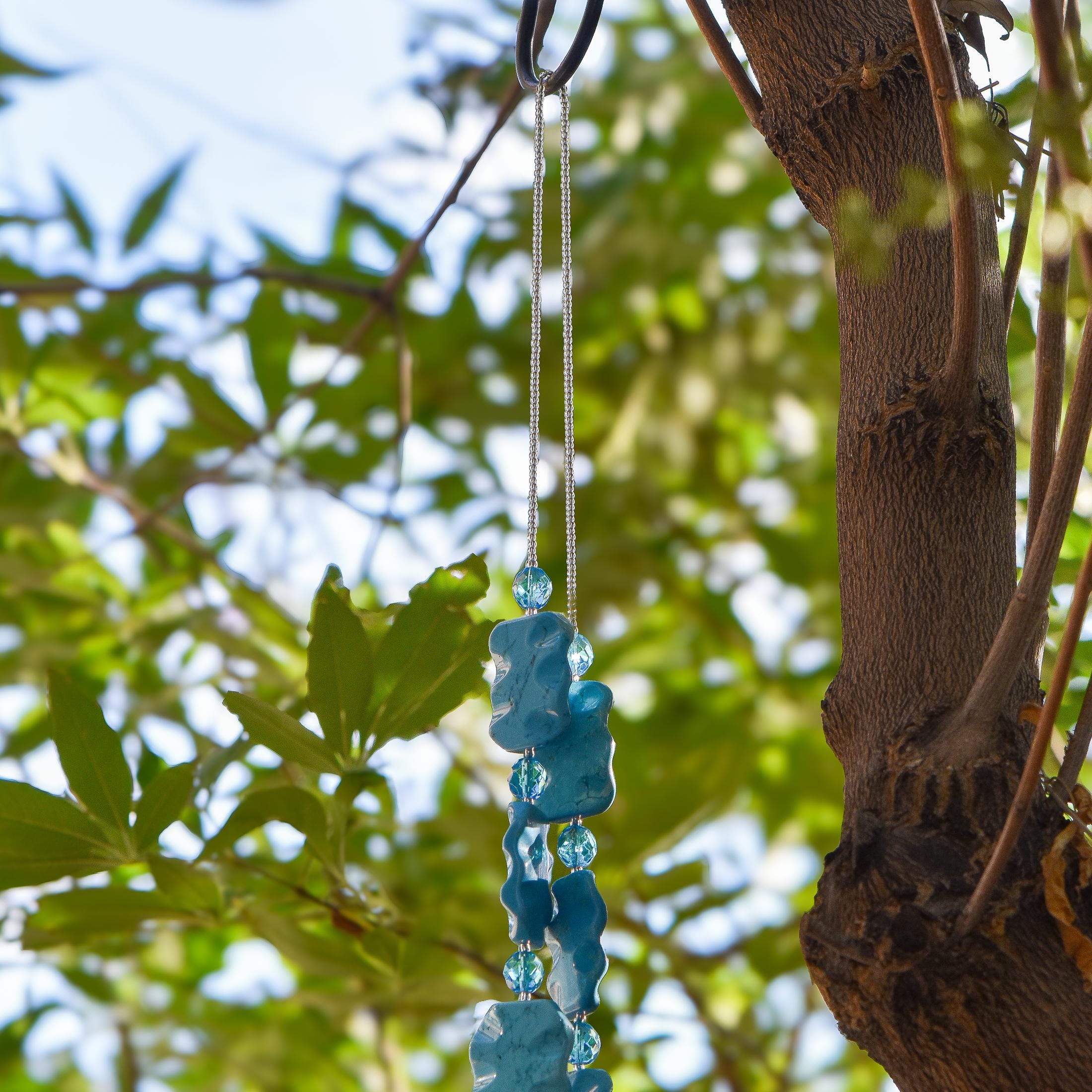 Blue Magnesite Stone Hanging Outdoor Wind Chime - 31"