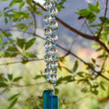 Blue Glass Hanging Outdoor Chime with Large Crystals - 32"
