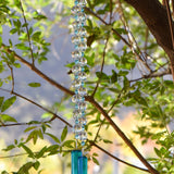 Blue Glass Hanging Outdoor Chime with Large Crystals - 32"