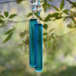 Blue Glass Hanging Outdoor Chime with Large Crystals - 32"