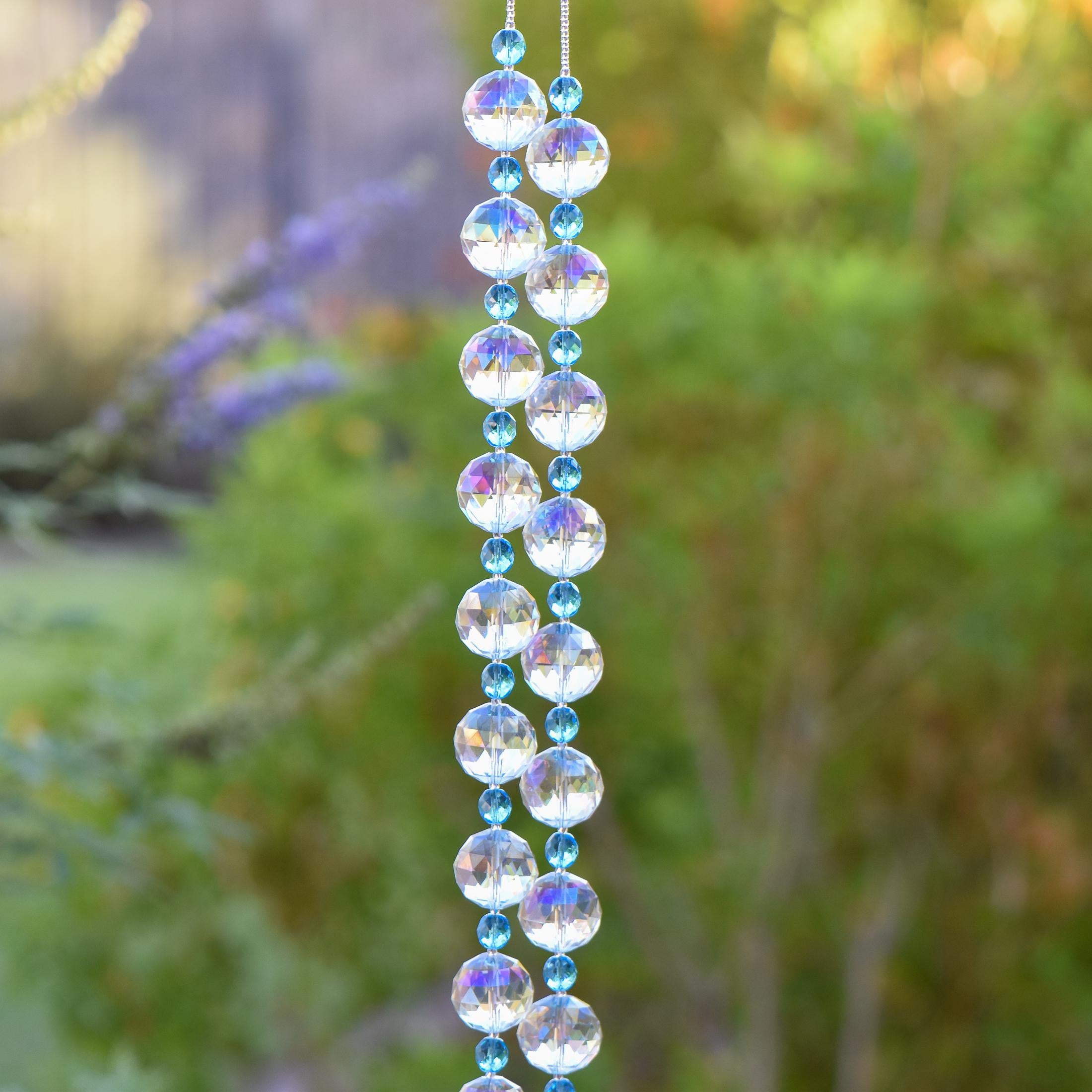 Blue Glass Hanging Outdoor Chime with Large Crystals - 32"