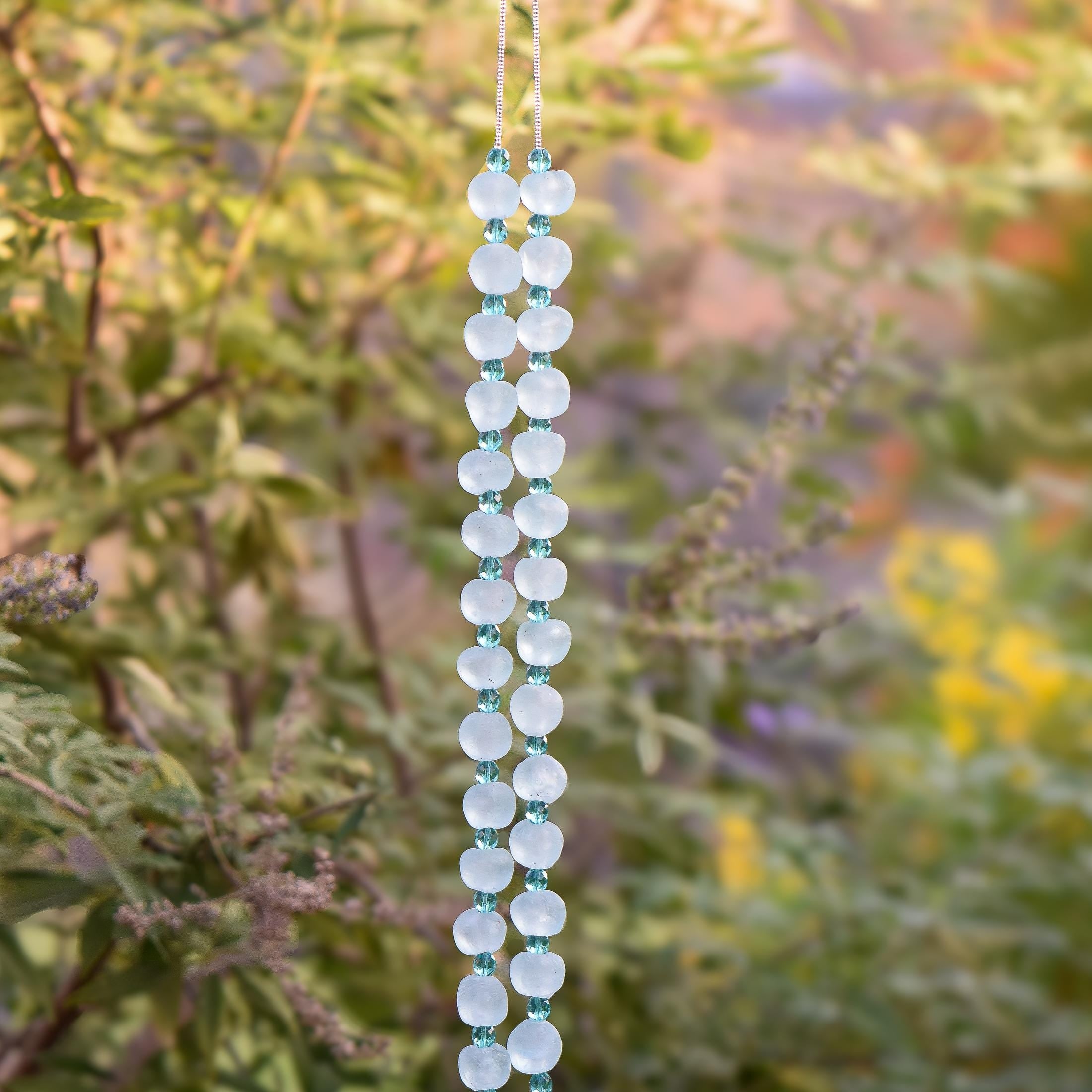 Aqua Green Glass Wind Chime with African Krobo Beads - 31"