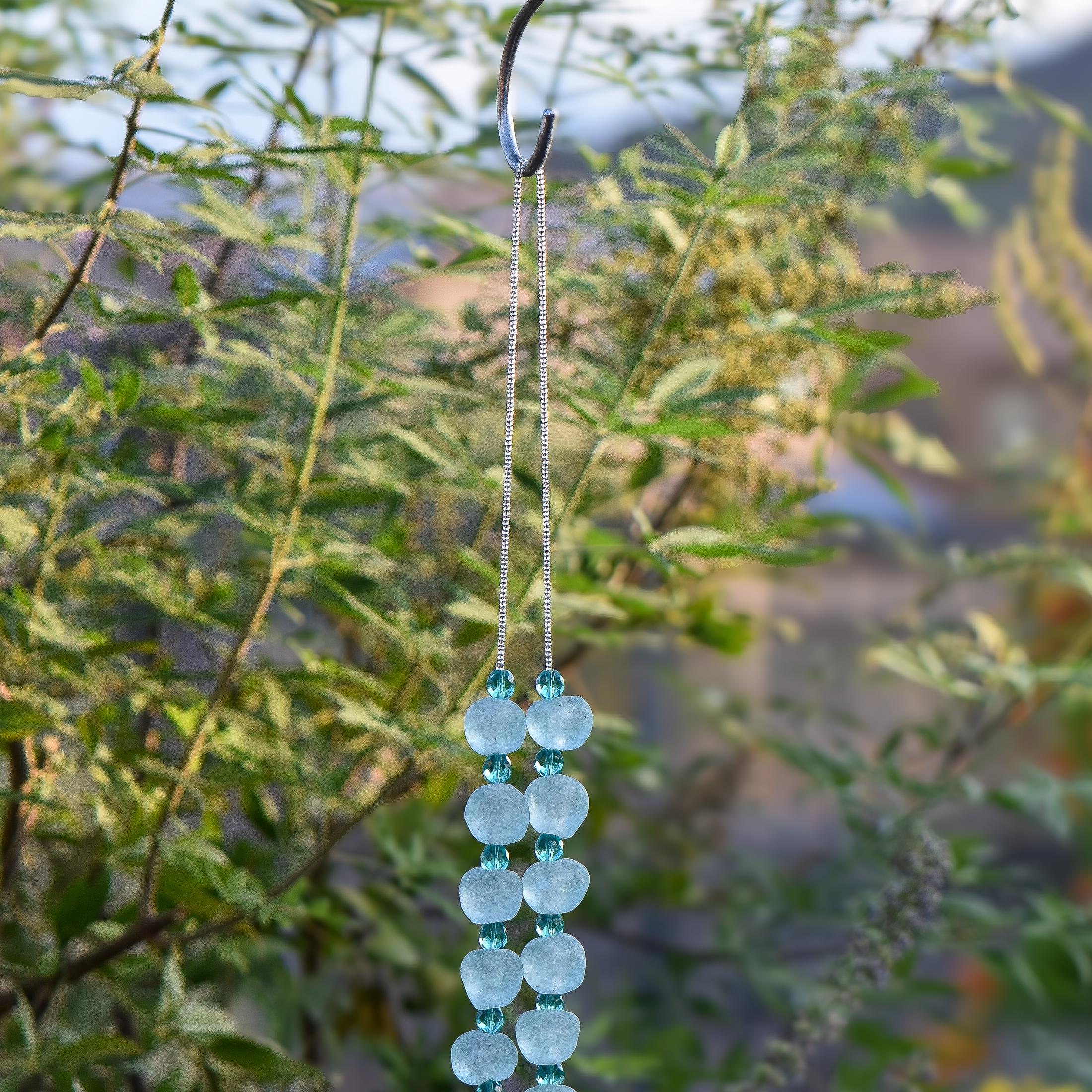 Aqua Green Glass Wind Chime with African Krobo Beads - 31"