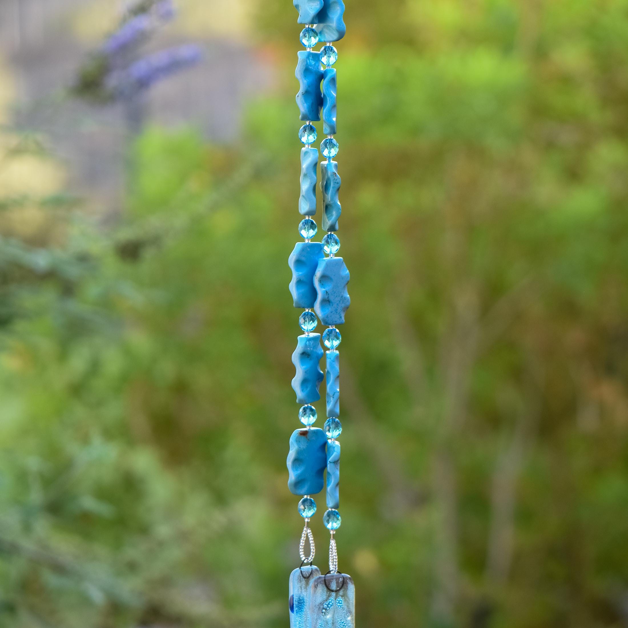 Blue Magnesite Stone Hanging Outdoor Wind Chime - 31"