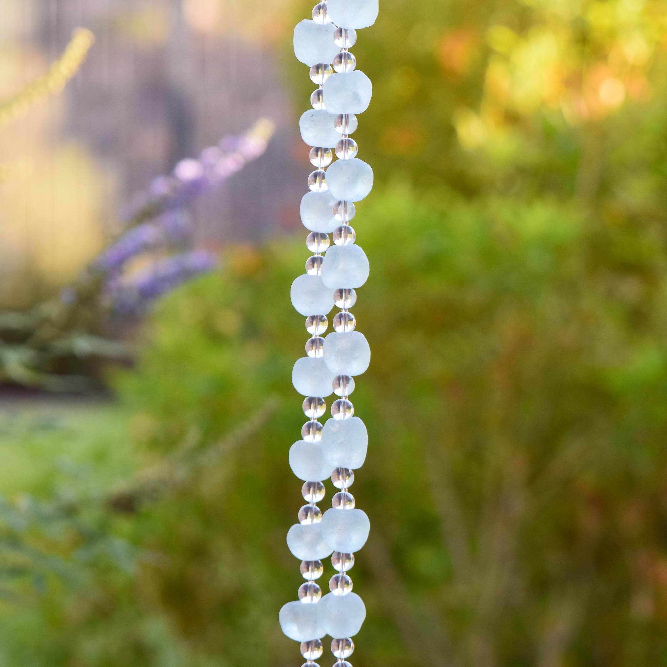 Teal Green Glass Patio Chime with African Krobo Beads - 31"