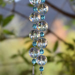 Blue Glass Hanging Outdoor Chime with Large Crystals - 32"