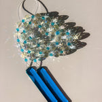 Blue Glass Hanging Outdoor Chime with Large Crystals - 32"
