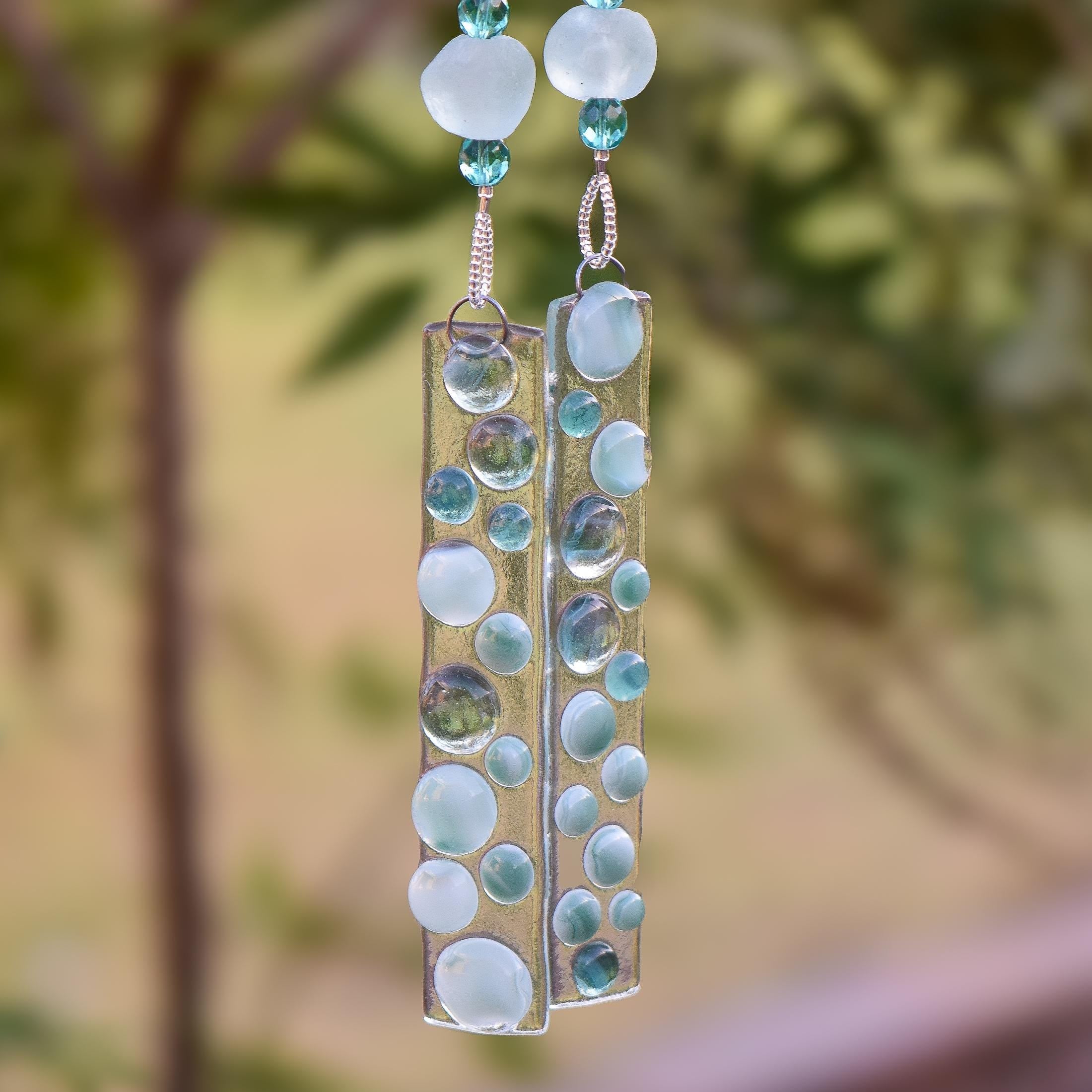 Aqua Green Glass Wind Chime with African Krobo Beads - 31"