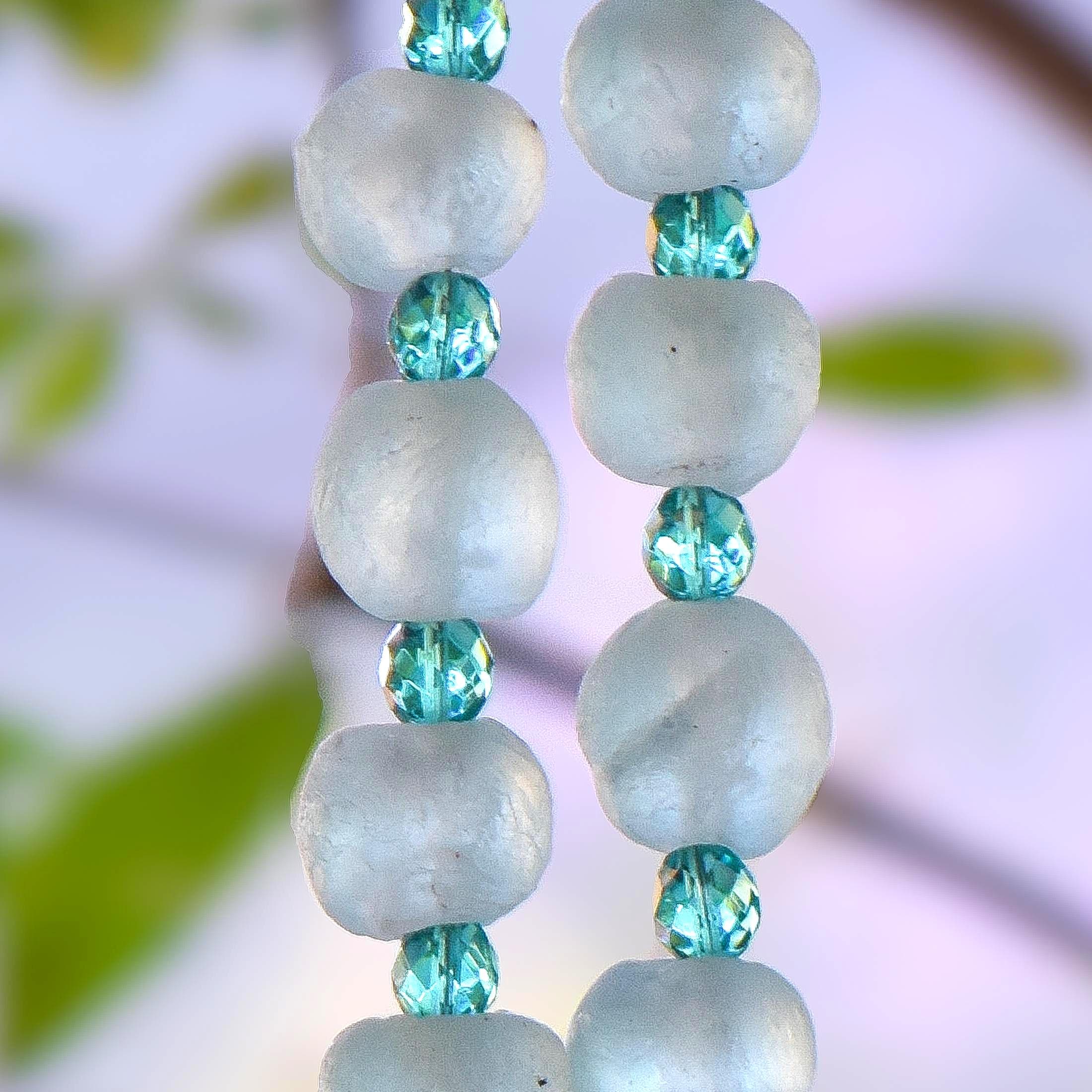 Aqua Green Glass Wind Chime with African Krobo Beads - 31"