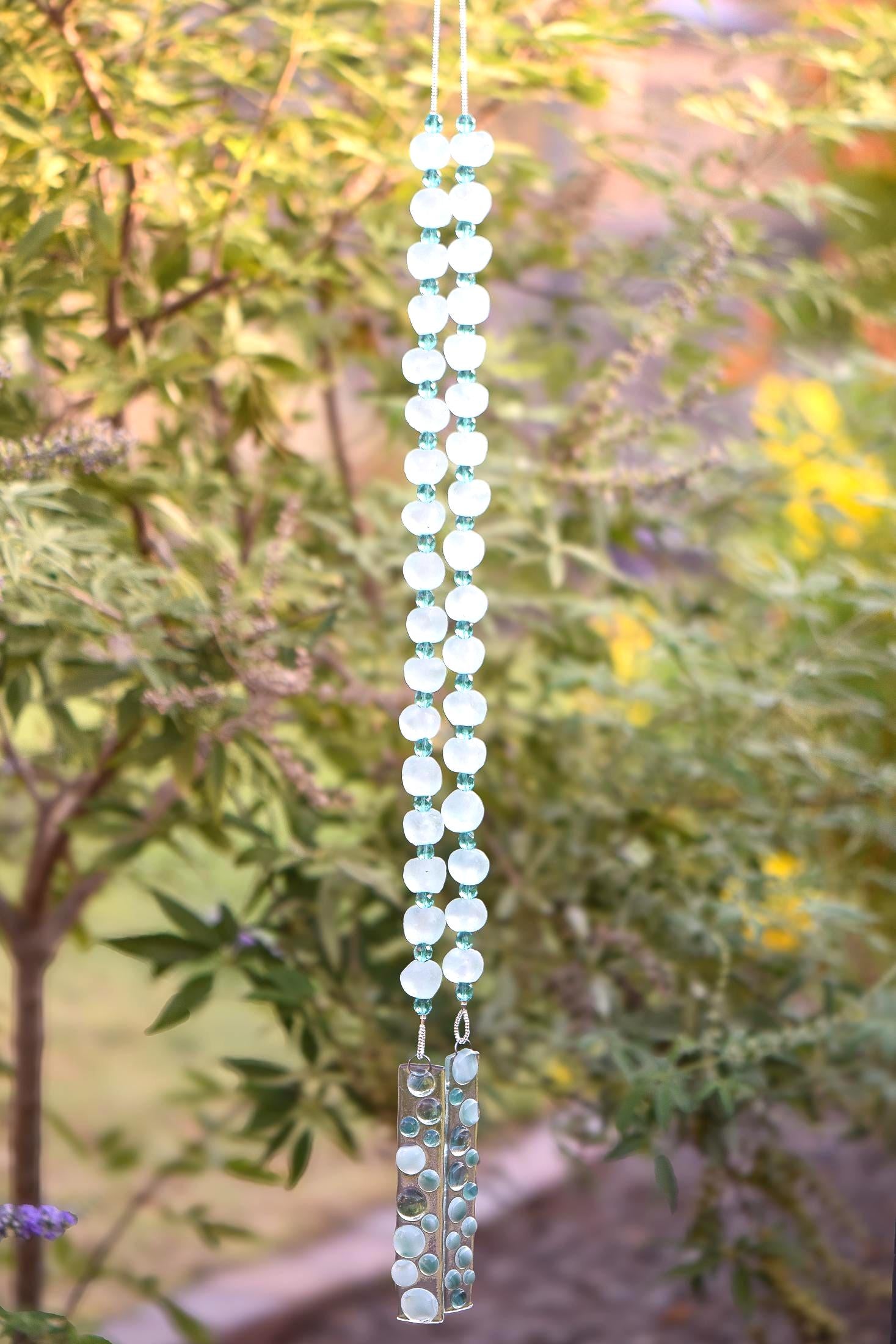 Aqua Green Glass Wind Chime with African Krobo Beads - 31"