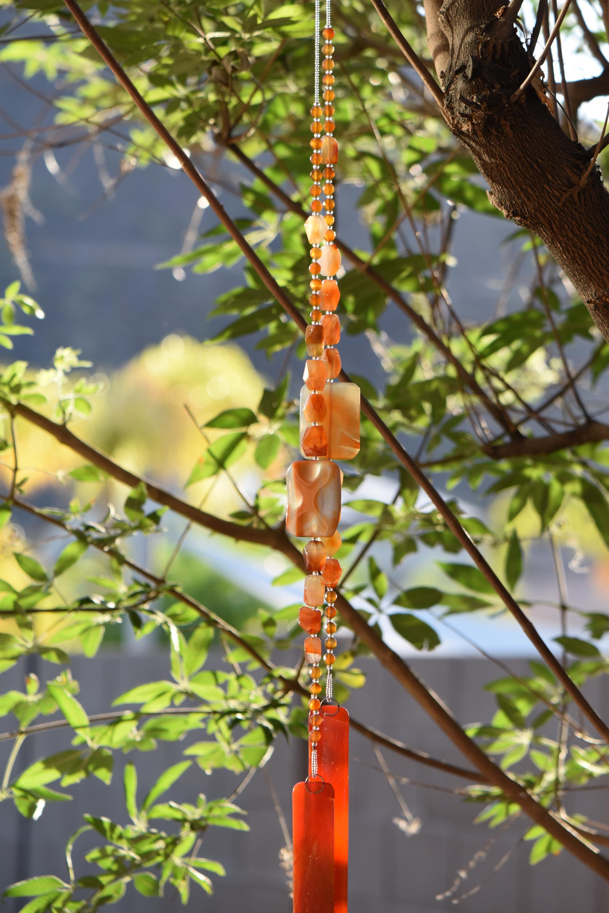Glass and Stone Chime with Large Carnelian Slabs for Patio or Garden