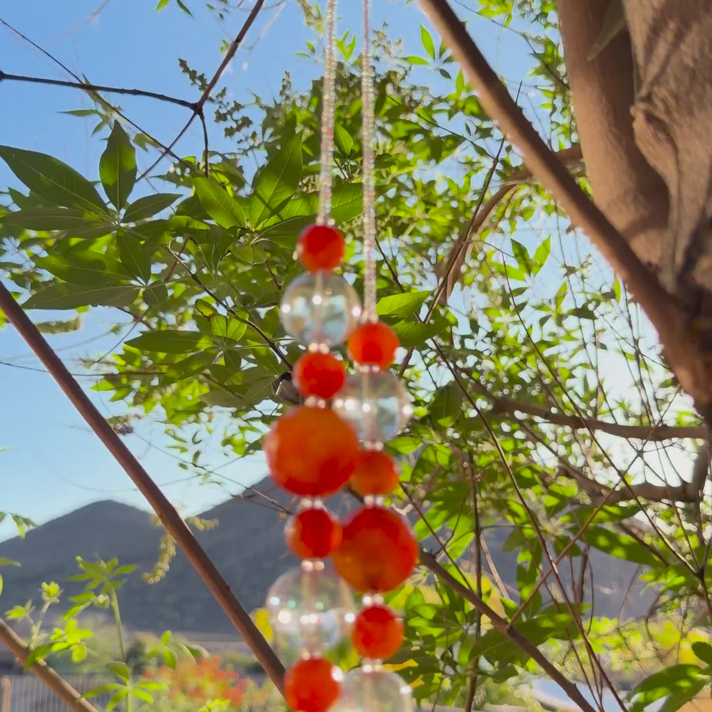 Carnelian Stone and Glass Wind Chime for Patio and Garden - 30" Long