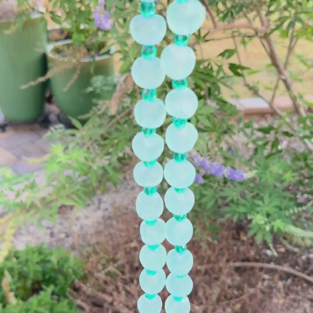 Aqua Green Glass Wind Chime with African Krobo Beads - 31"