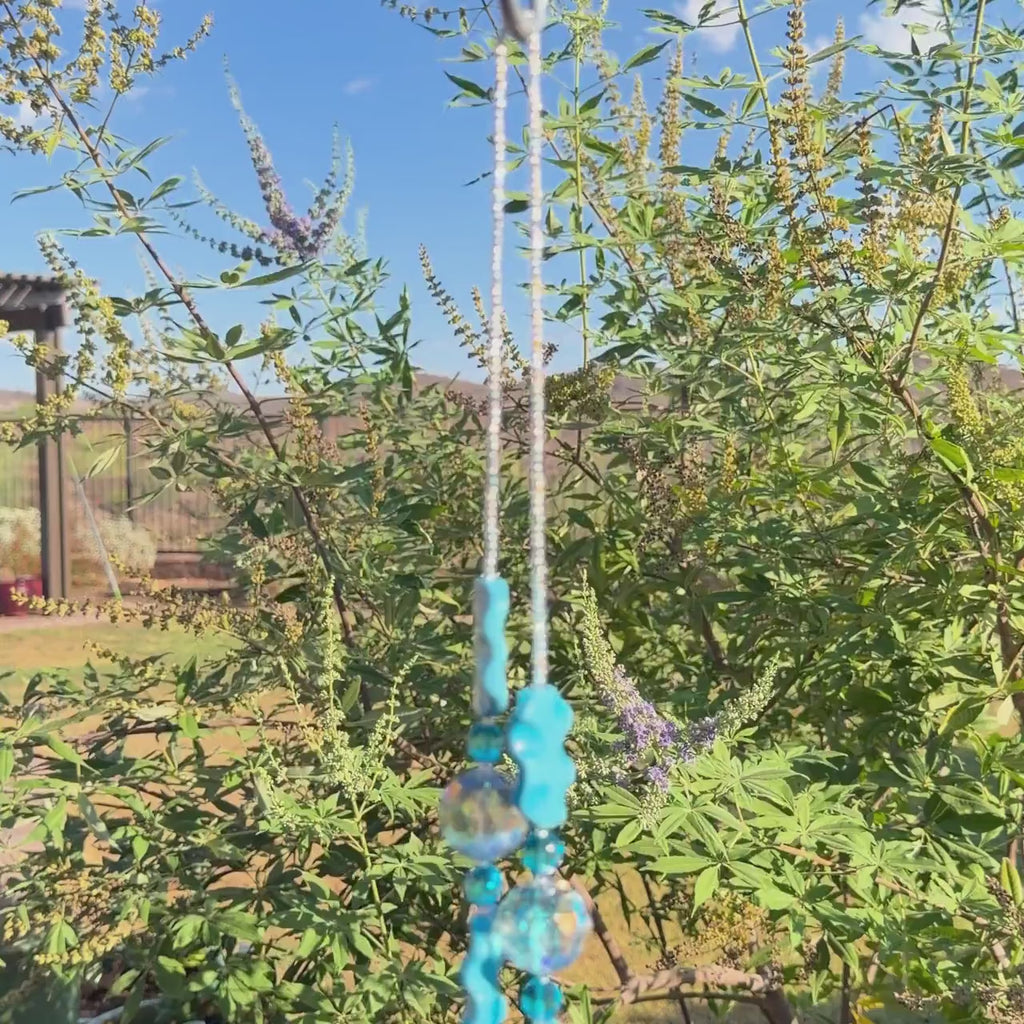 Magnesite Stone Chime with Blue Fused Glass and Glass Crystal- 31"